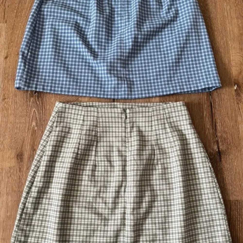 Brandy Melville Womens Light Blue & Olive Green Plaid Skirt Set Size OS‎